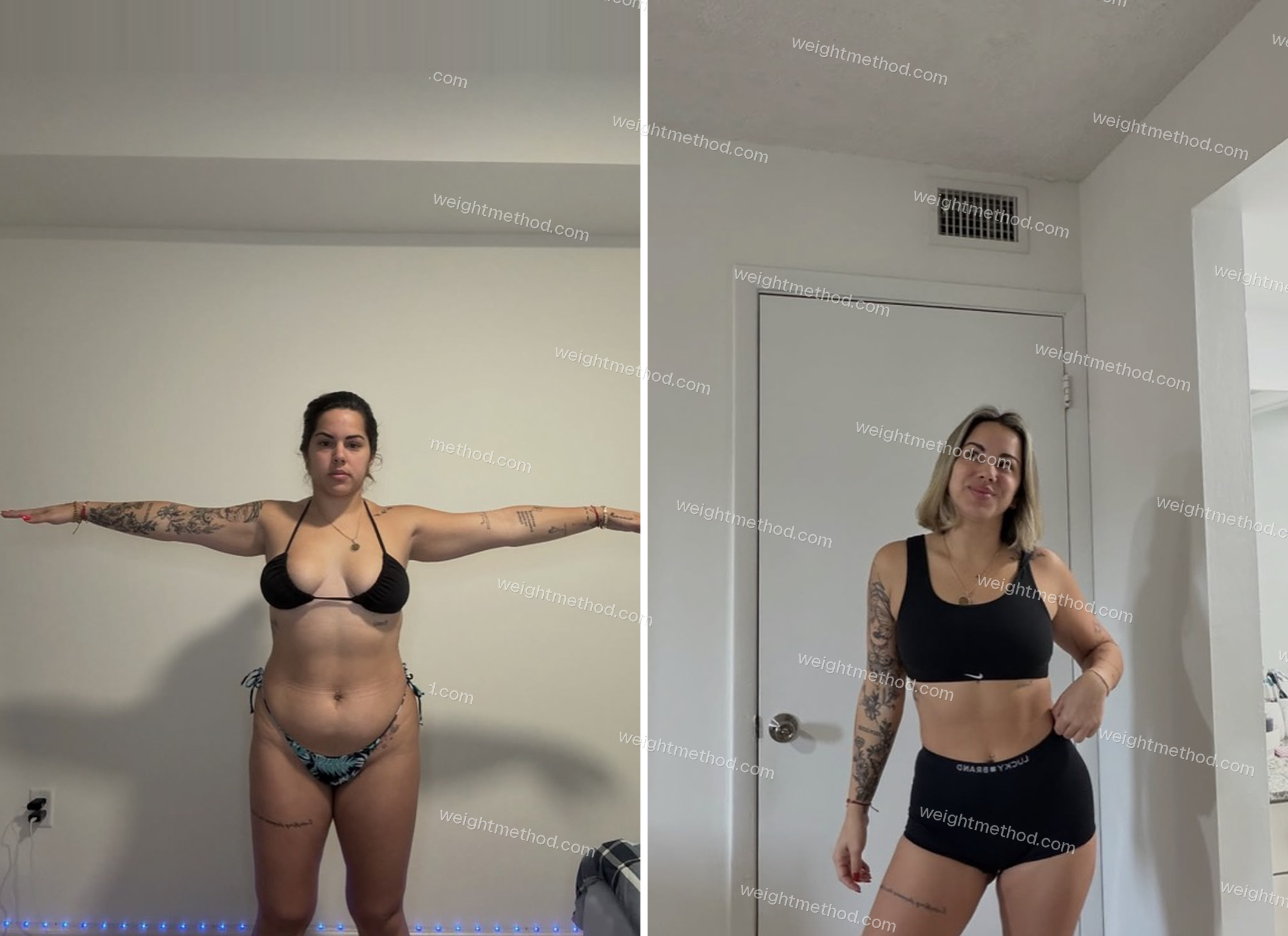 Fotos del progreso de Glenda: antes a la izquierda y después a la derecha.